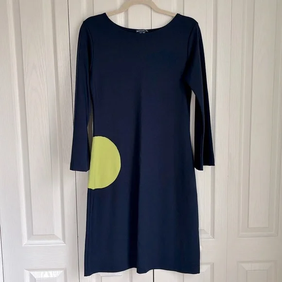 knee length dresses for ladies Long-Sleeve Shift Style Dress in Navy - Emma